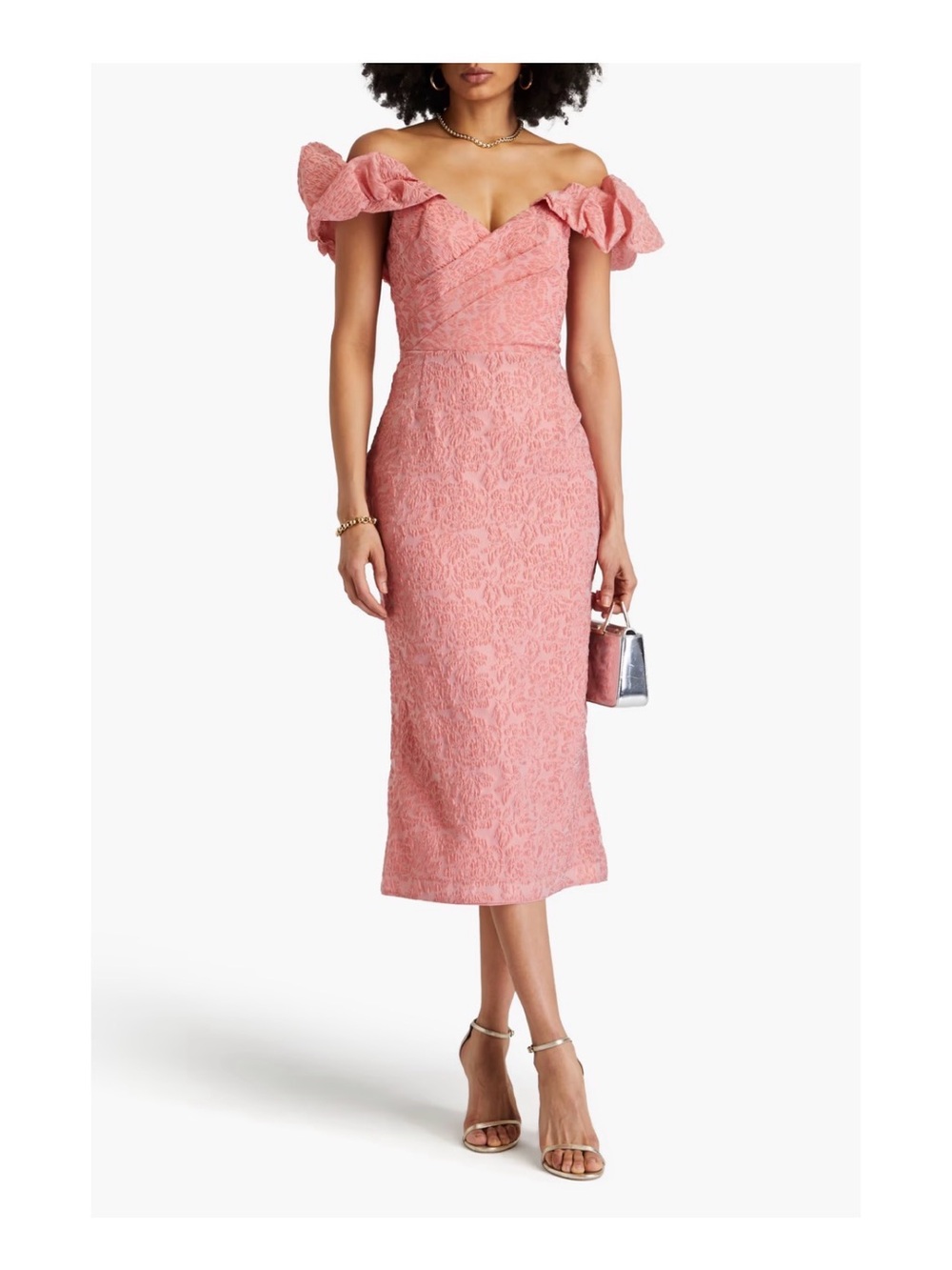 Marchesa One-Shoulder Dusty Pink Lace Midi Dress